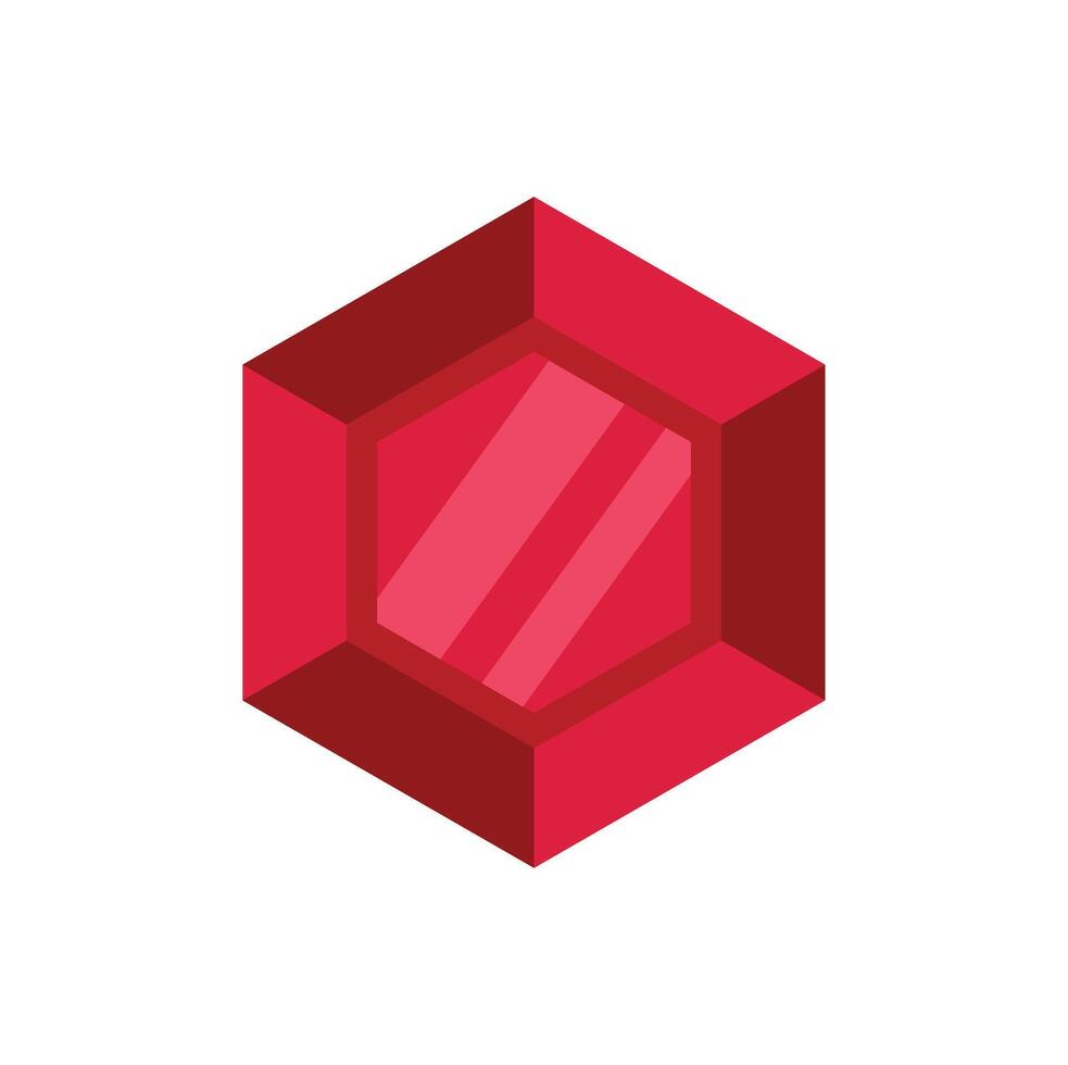 Red hexagonal gemstone shining brightly vector