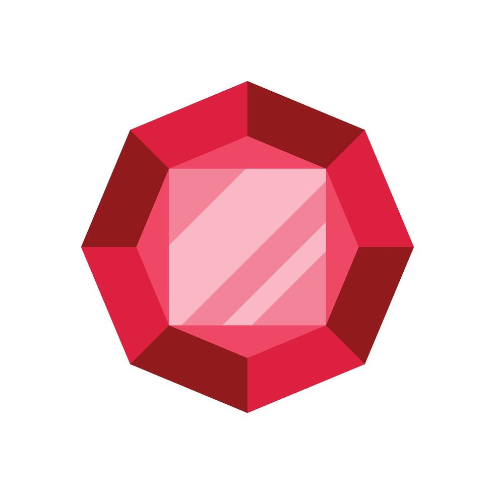 Big red sparkling octagon gemstone shining brightly vector