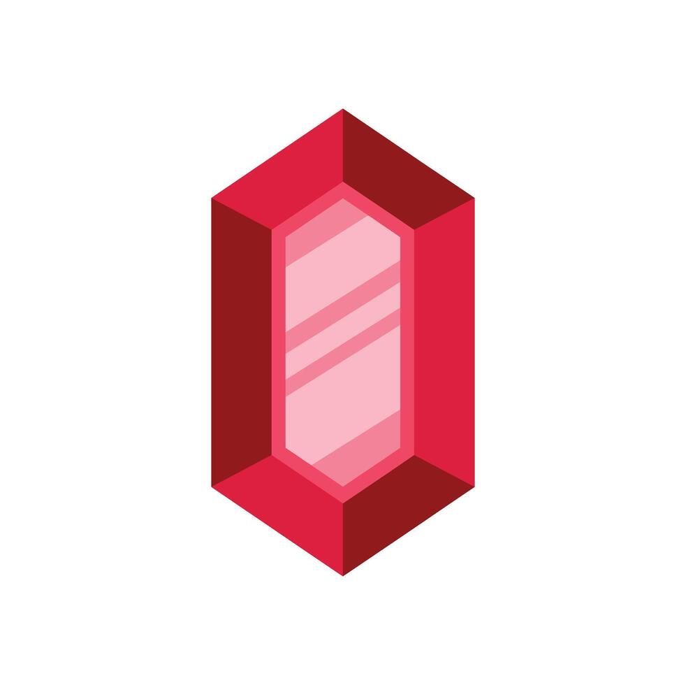 Red gemstone shining with bright light reflection vector