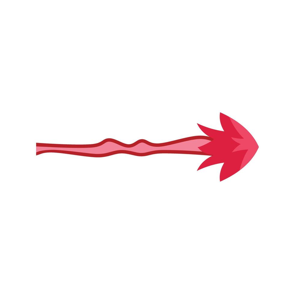 Red wavy arrow pointing right with flower shaped tip vector