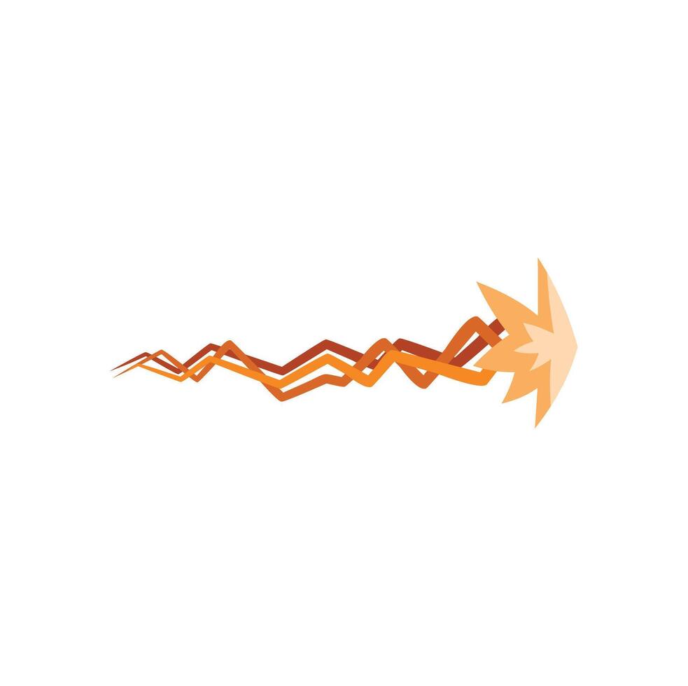 Orange fire arrow flying leaving wavy trail vector