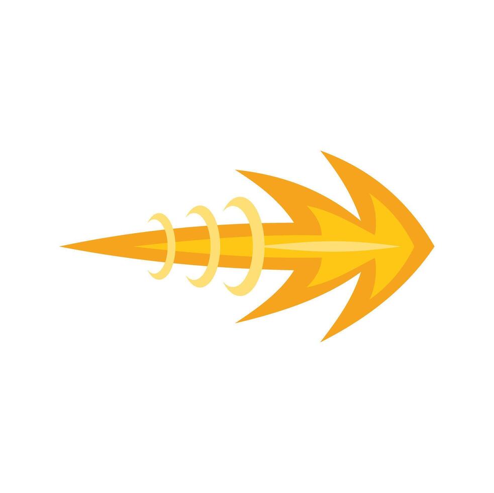Yellow flaming arrow pointing right with motion trails vector