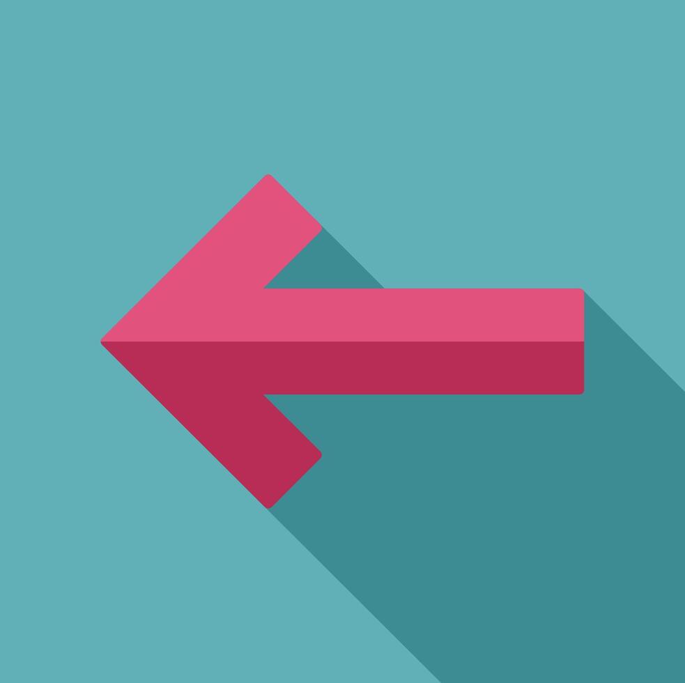 Pink arrow pointing left with long shadow on turquoise background vector