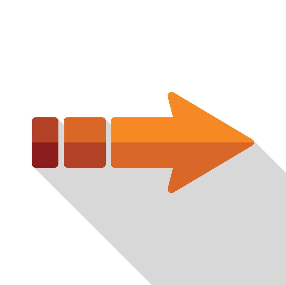 Orange arrow pointing right with progress bar and long shadow vector