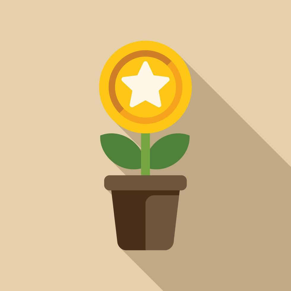 Golden coin with star growing in pot, investment growth concept vector