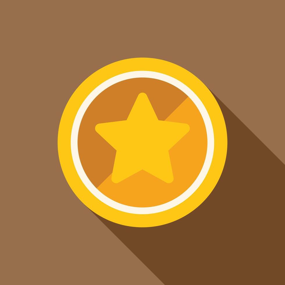 Golden coin showing a star with long shadow vector