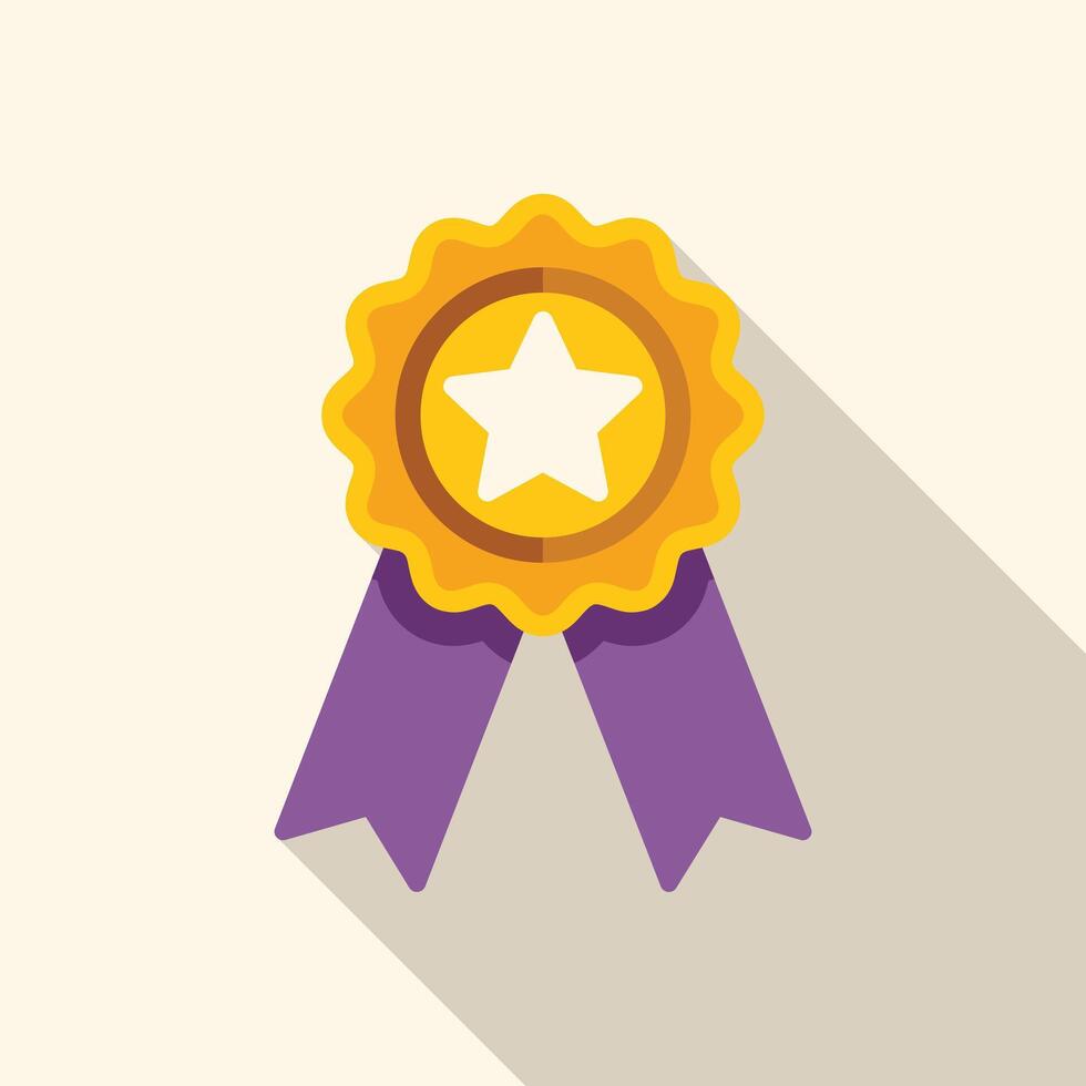 Golden seal with purple ribbon showing quality and excellence vector