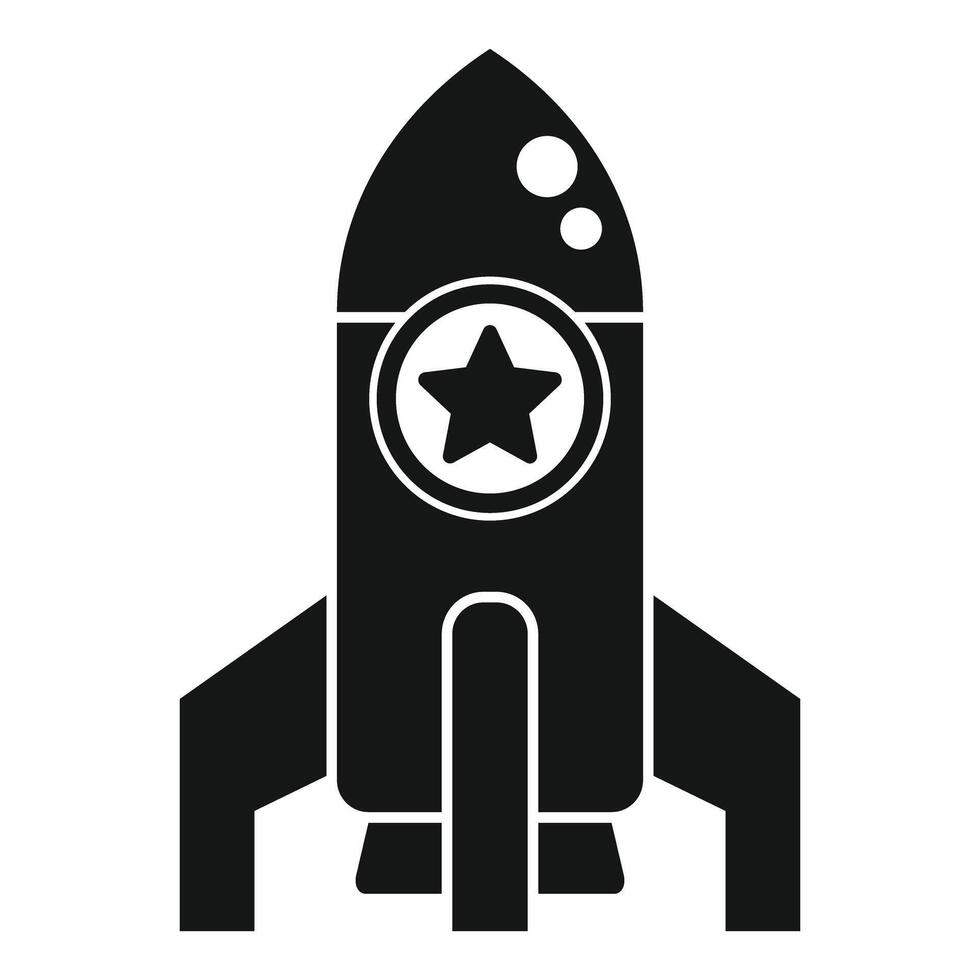 Space rocket is flying with star symbol, simple black icon of spaceship launching vector