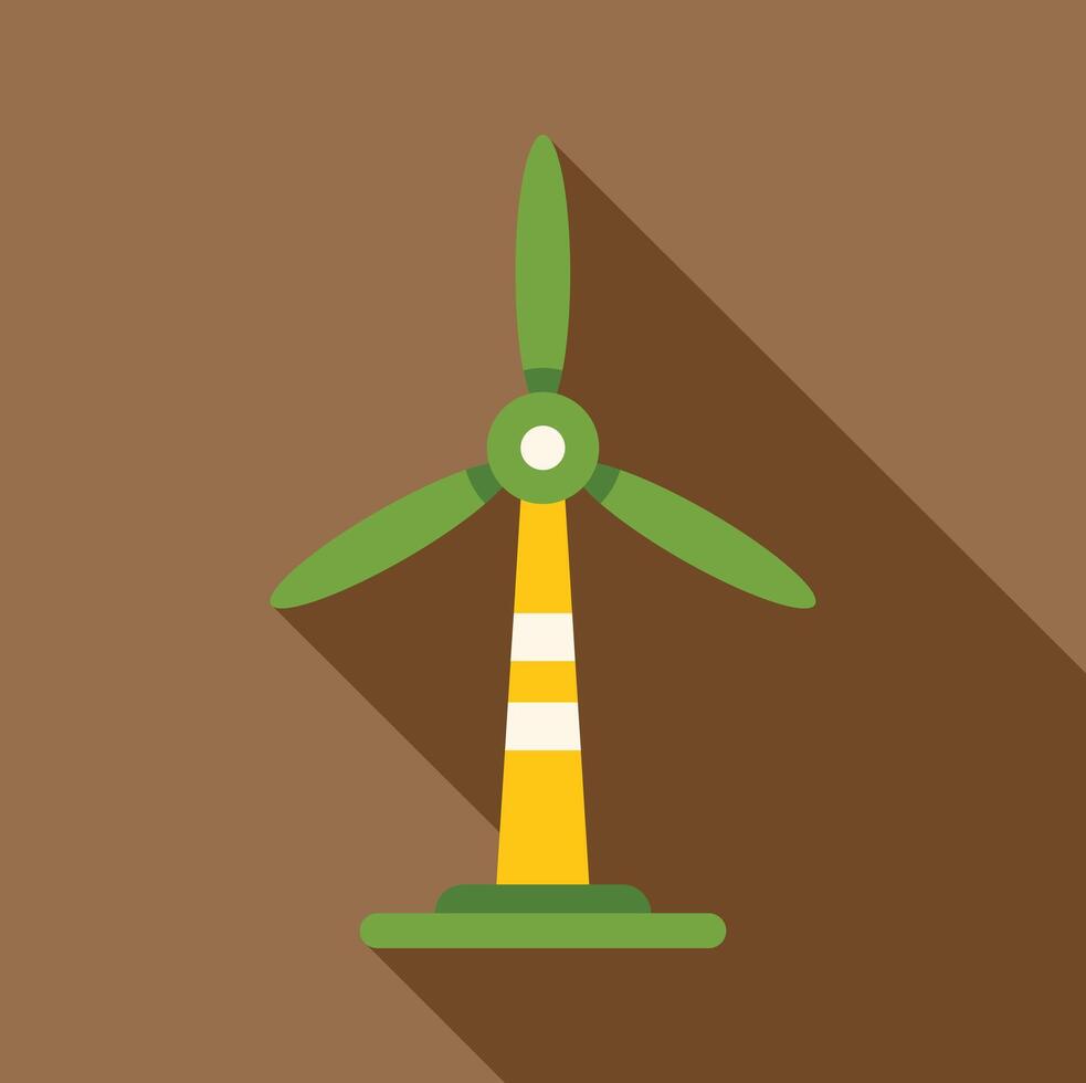 Wind turbine generating green energy with long shadow vector