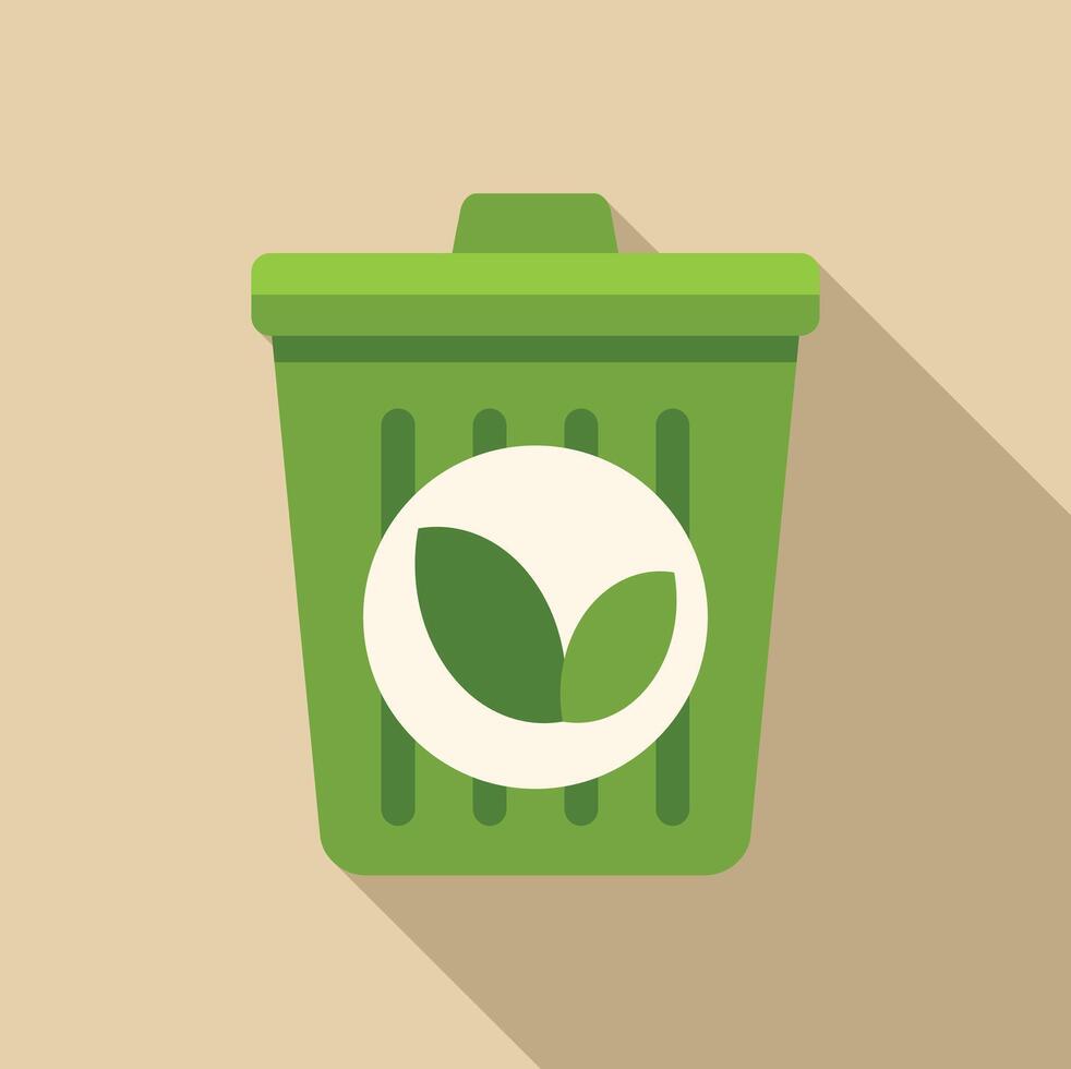 Green trash can promoting biodegradable waste and environmental protection vector