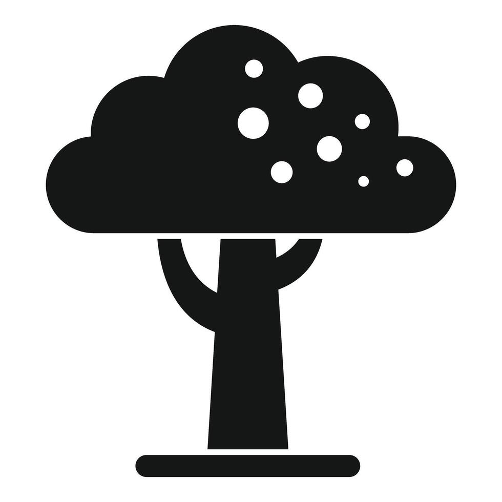 Stylized blooming tree with rounded crown and thick trunk growing on ground vector