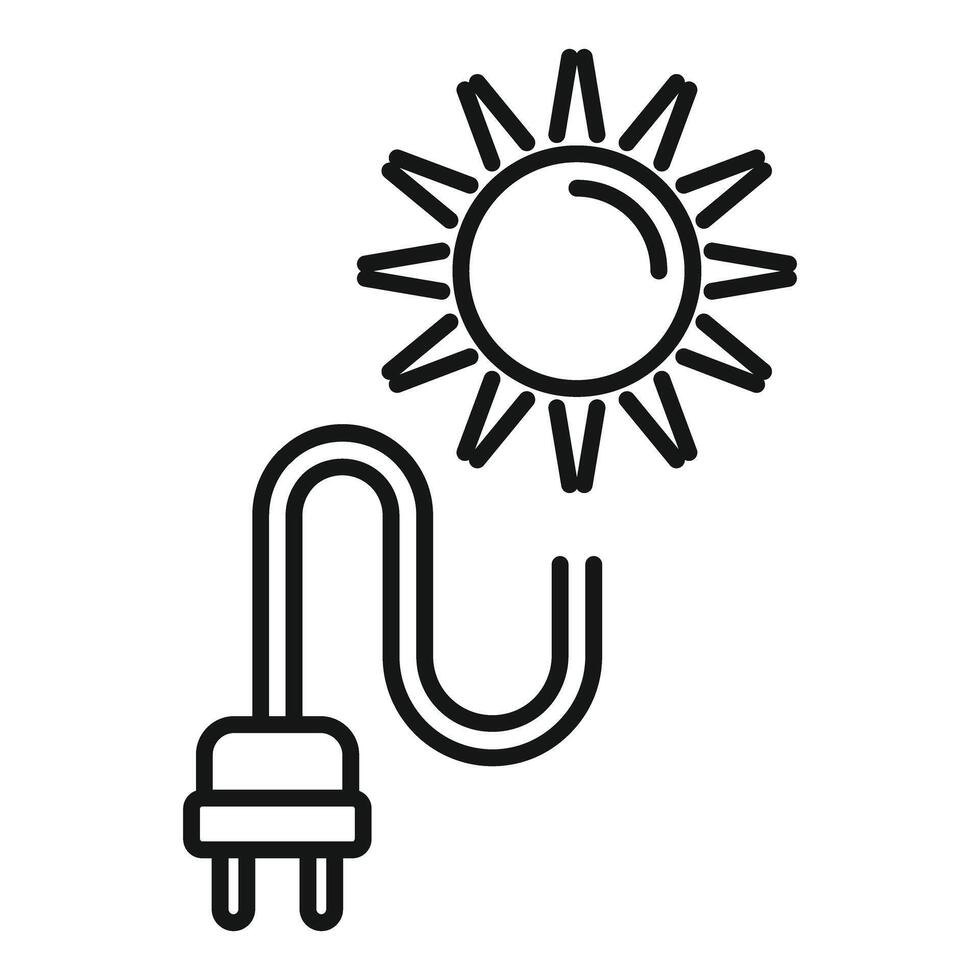 Solar panel generating electricity, connecting plug to sun power source vector