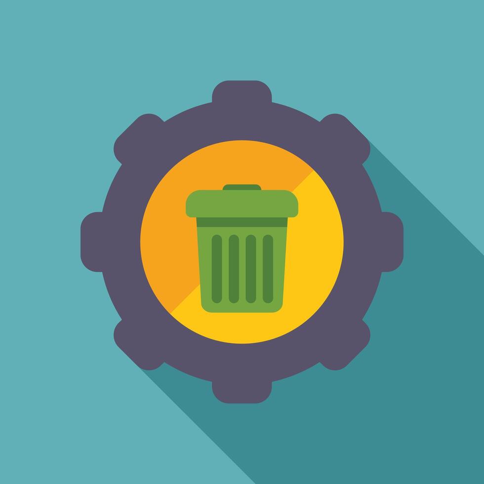 Green trash can icon inside a gear, removing unnecessary files and data from system vector