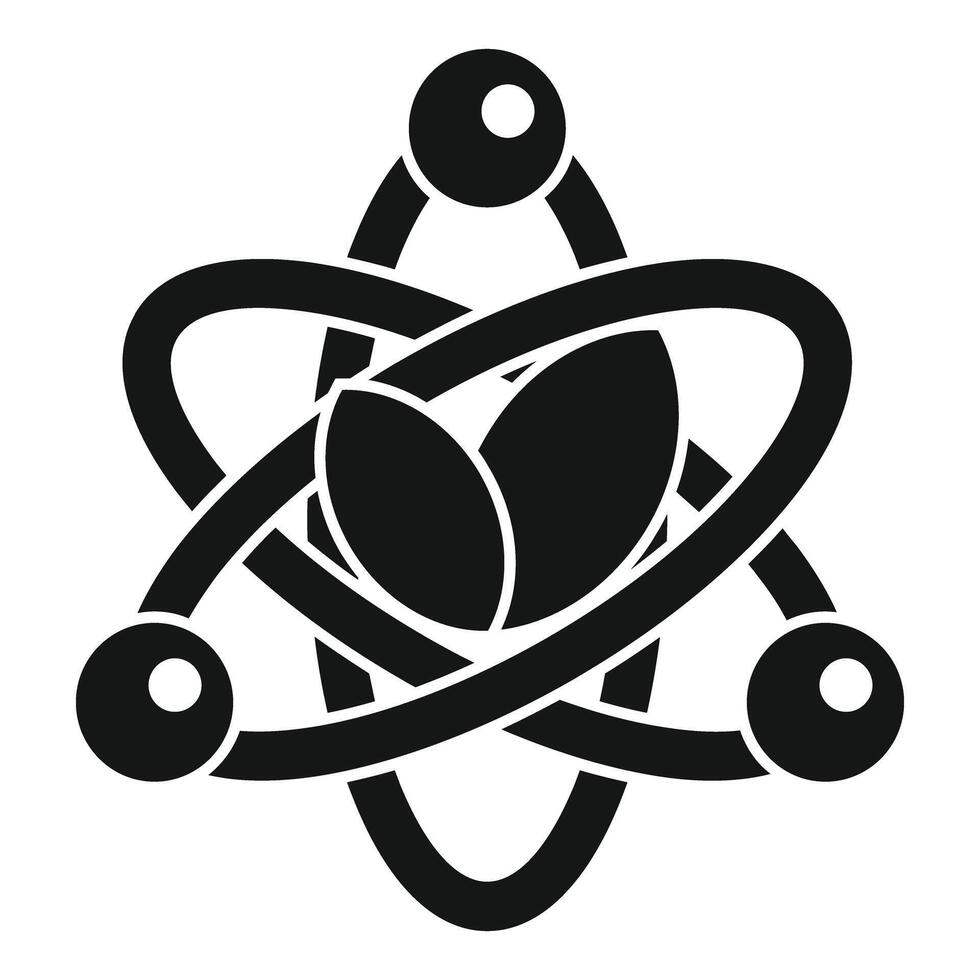 Coffee beans rotating around an atom nucleus representing caffeine molecule vector
