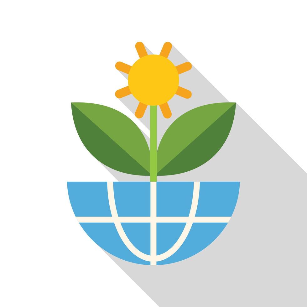Sun shaped flower growing from half earth with long shadow vector