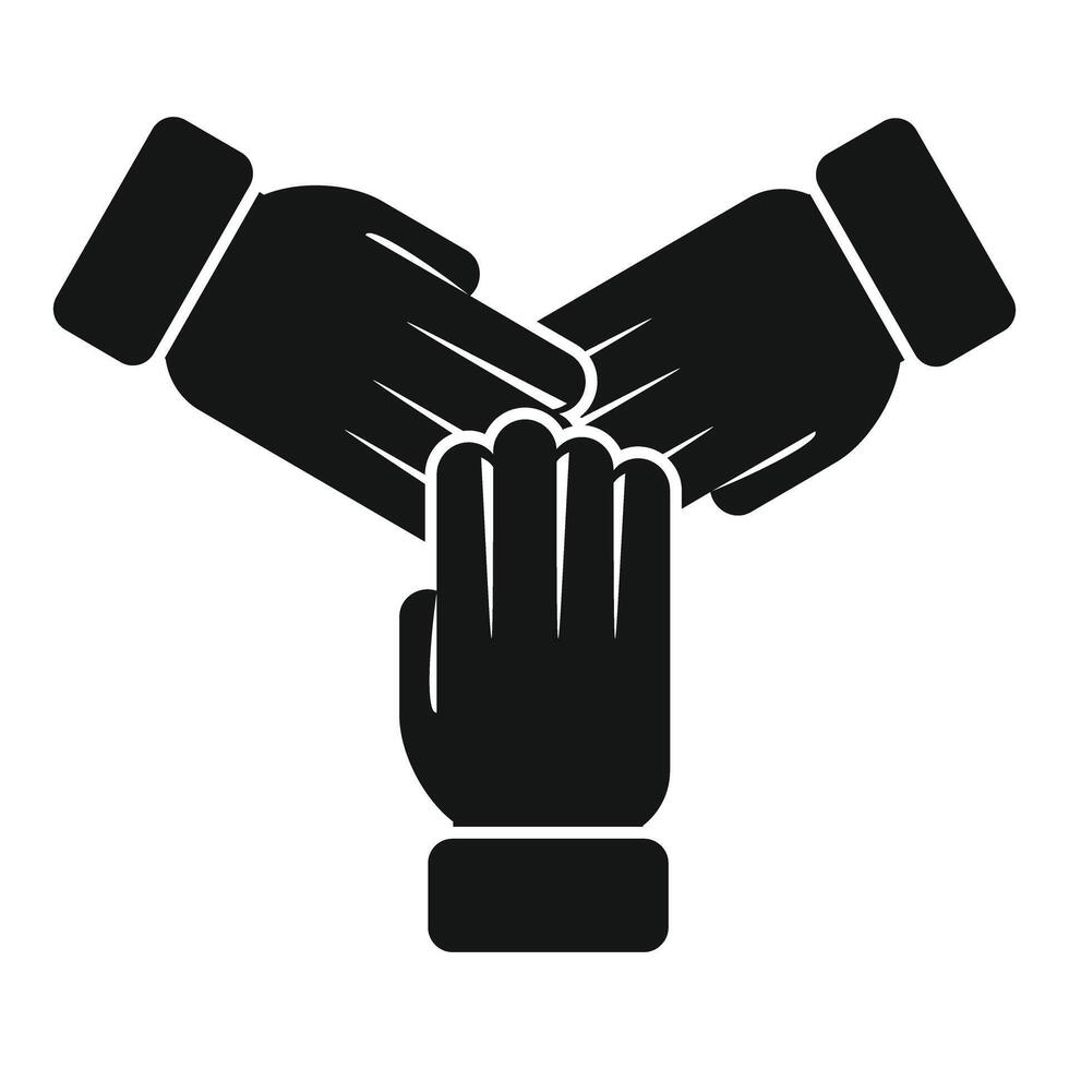 Three business people joining hands in teamwork icon vector