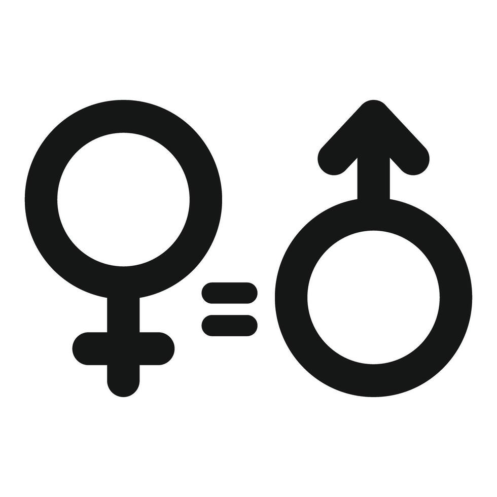 Gender equality, female and male symbol joined by equal sign representing parity vector