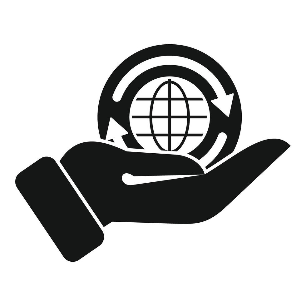 Hand holding rotating globe with arrows, global business and sustainability icon vector