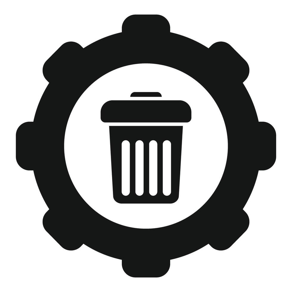 Black recycle bin icon inside gear showing recycling setting vector