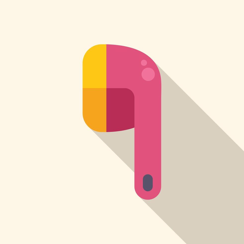 Pink wireless earbud casting long shadow on cream background vector