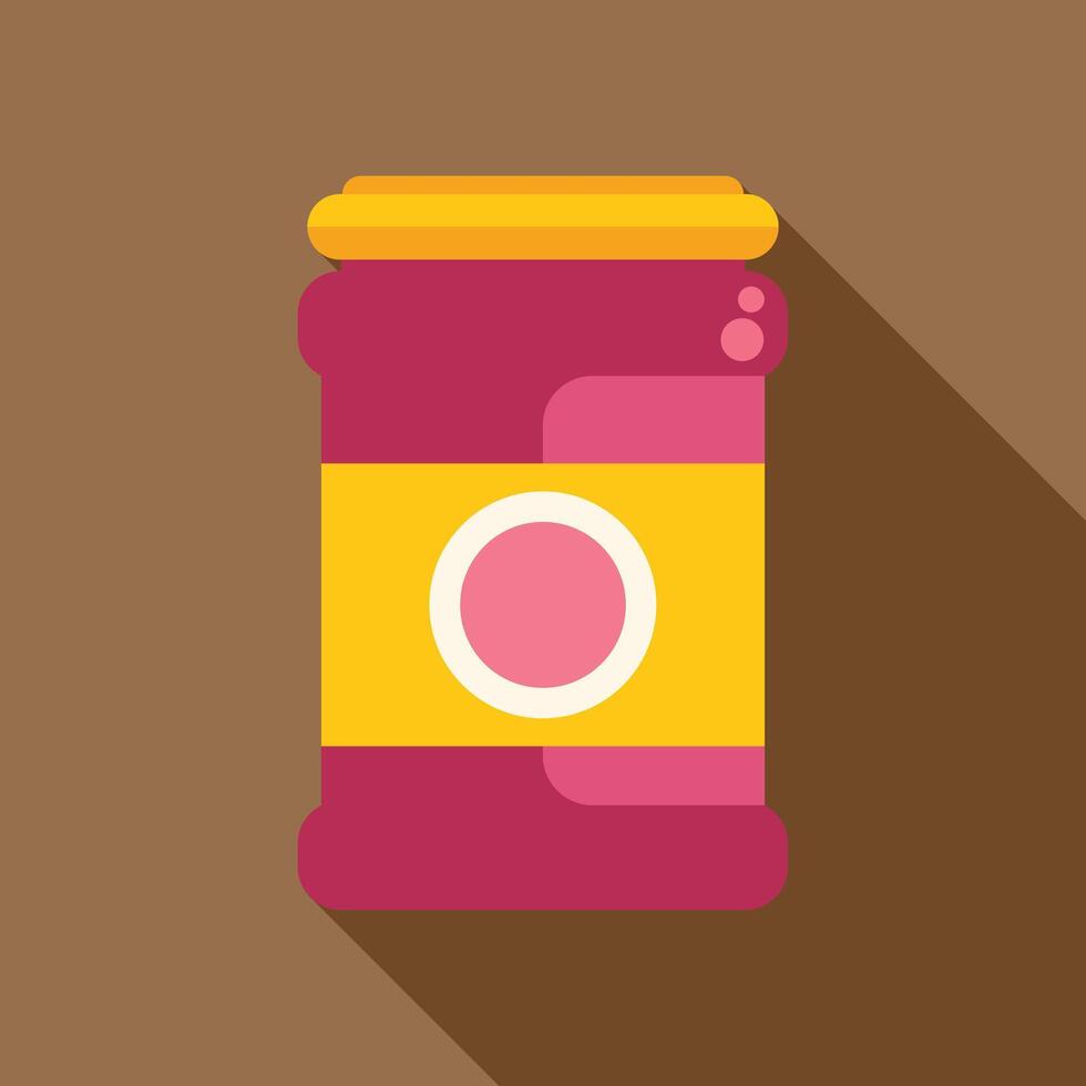 Closed jar of strawberry jam with yellow label and lid vector