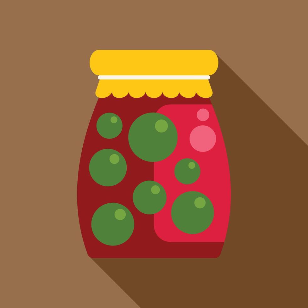 Glass jar preserving green peas in red sweet and sour sauce vector