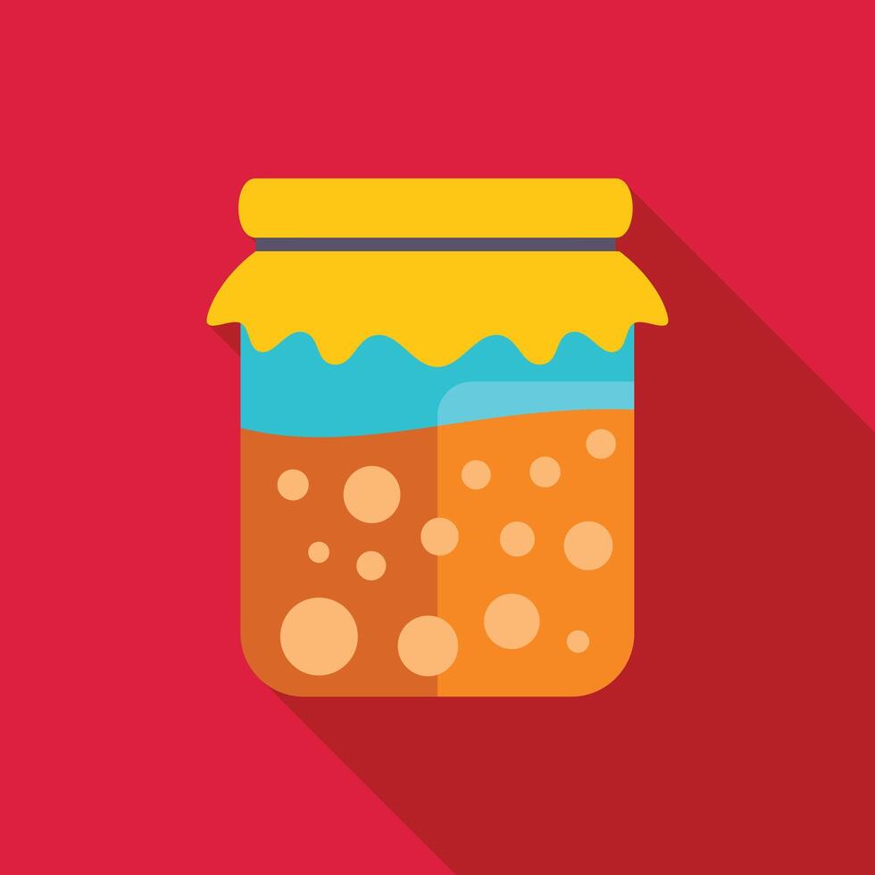 Glass jar with honey and cloth cover on red background vector