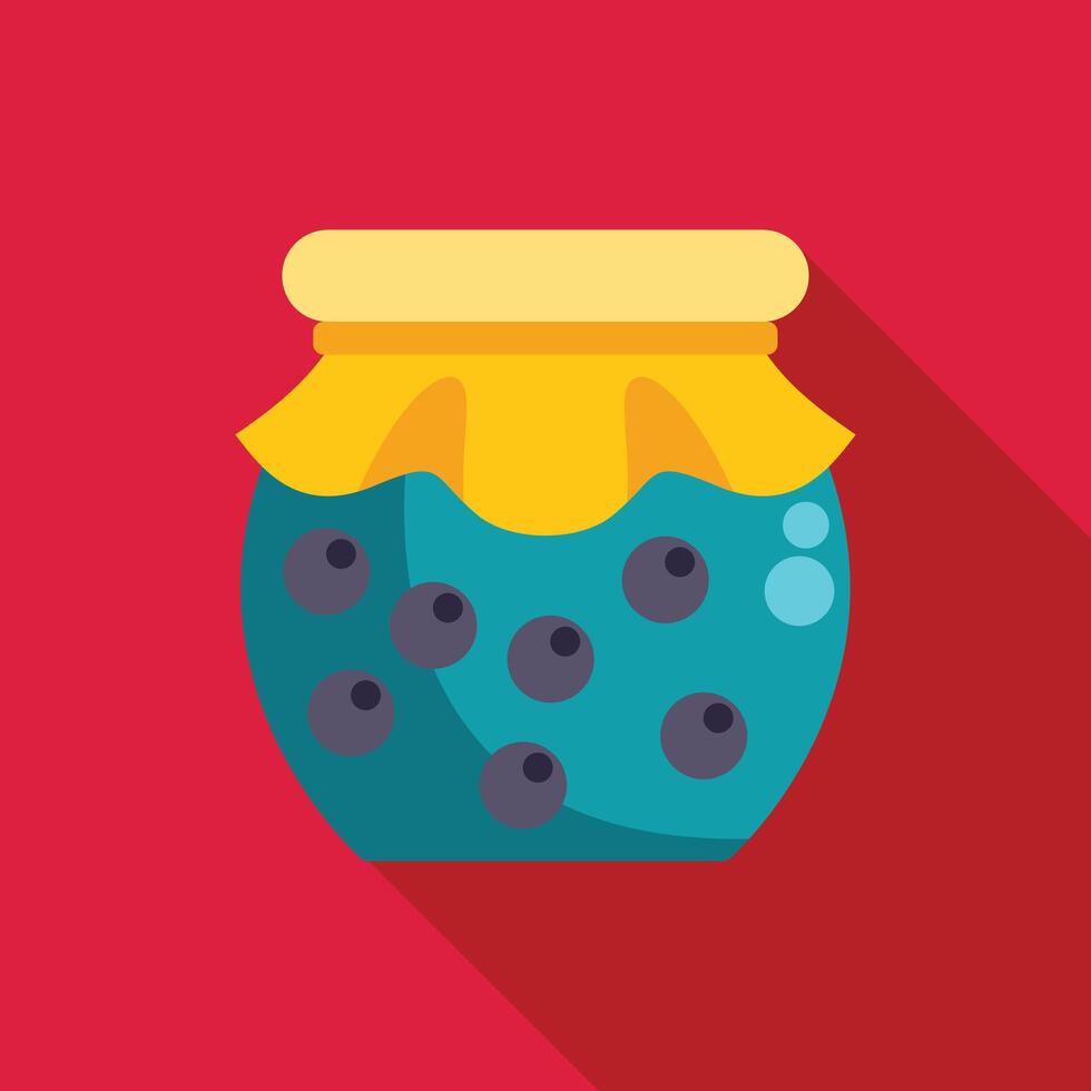 Glass jar preserving delicious blueberries, covered with yellow cloth, on red background vector