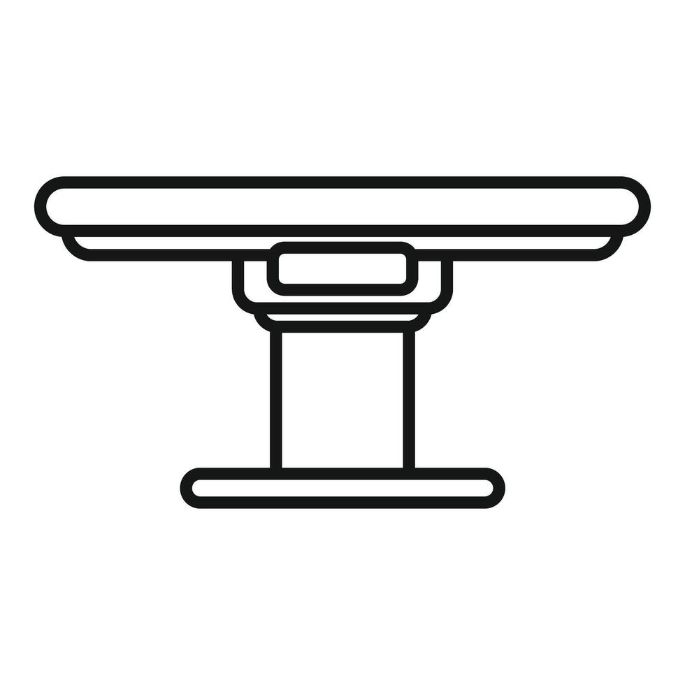 Medical examination table standing on a single support, line drawing vector