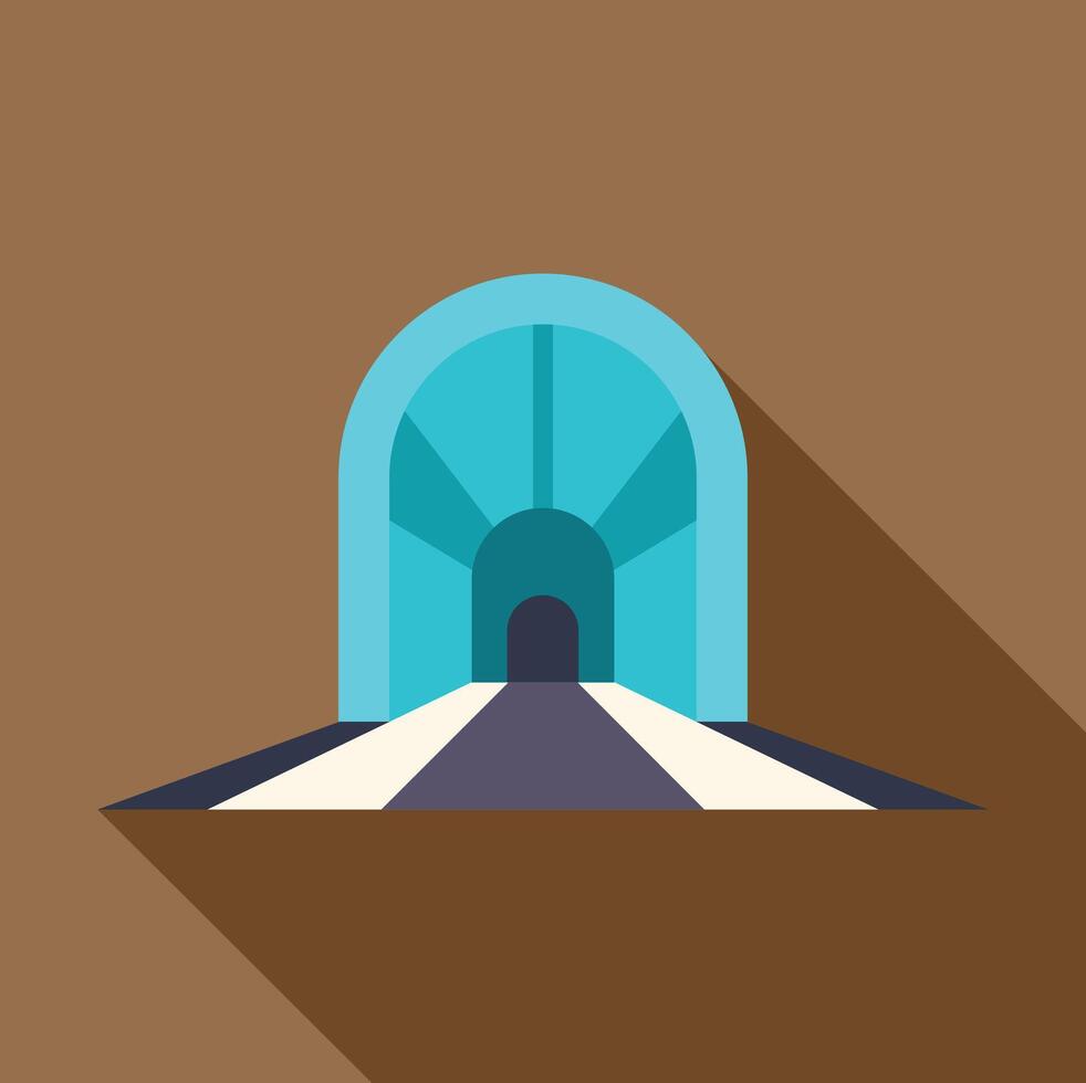 Train tunnel entrance with road leading inside, vector