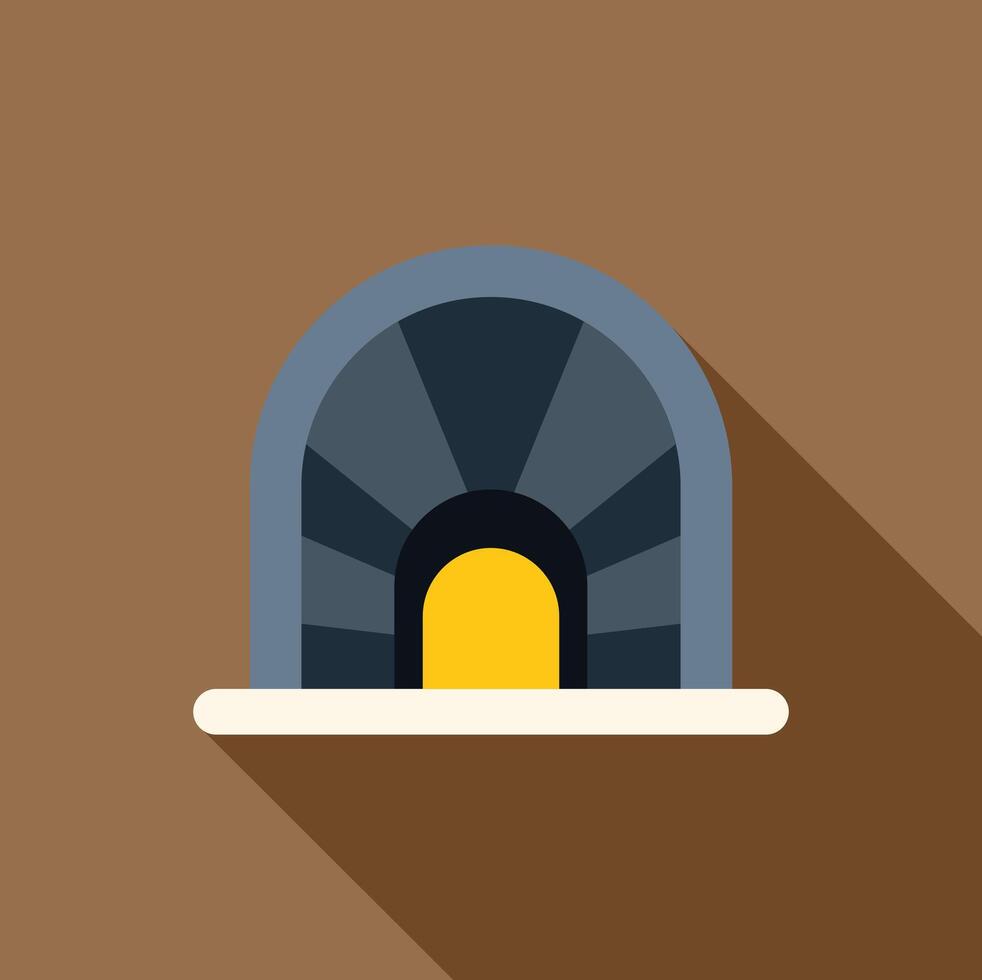 Mining tunnel entrance with light at the end, flat design icon vector