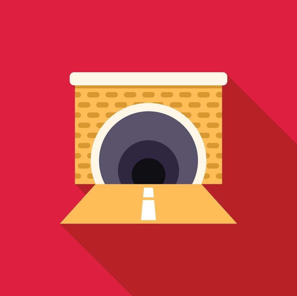 Road tunnel entrance with brick wall on red background vector
