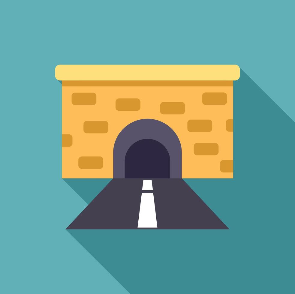 Road tunnel crossing under brick wall with long shadow vector