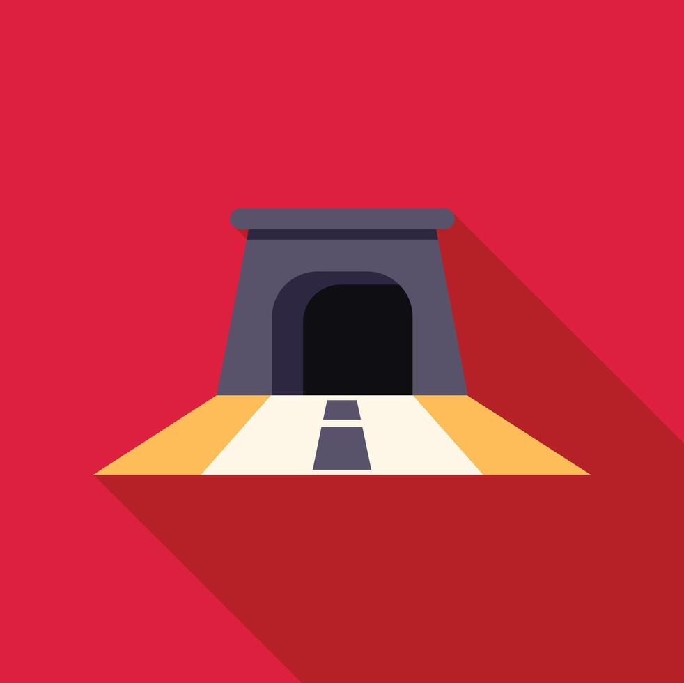 Road tunnel entrance with asphalt road leading into darkness on red background vector