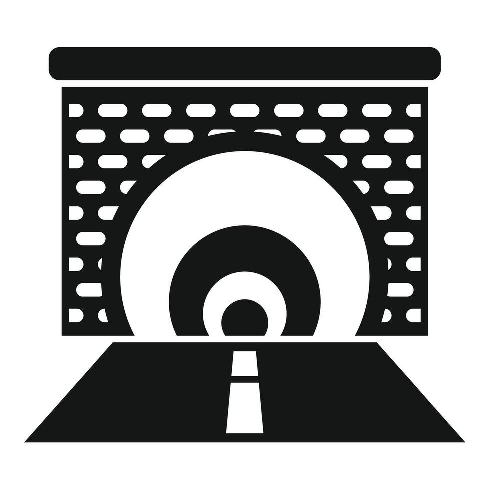 Road entering tunnel with metal grid and light at the end vector