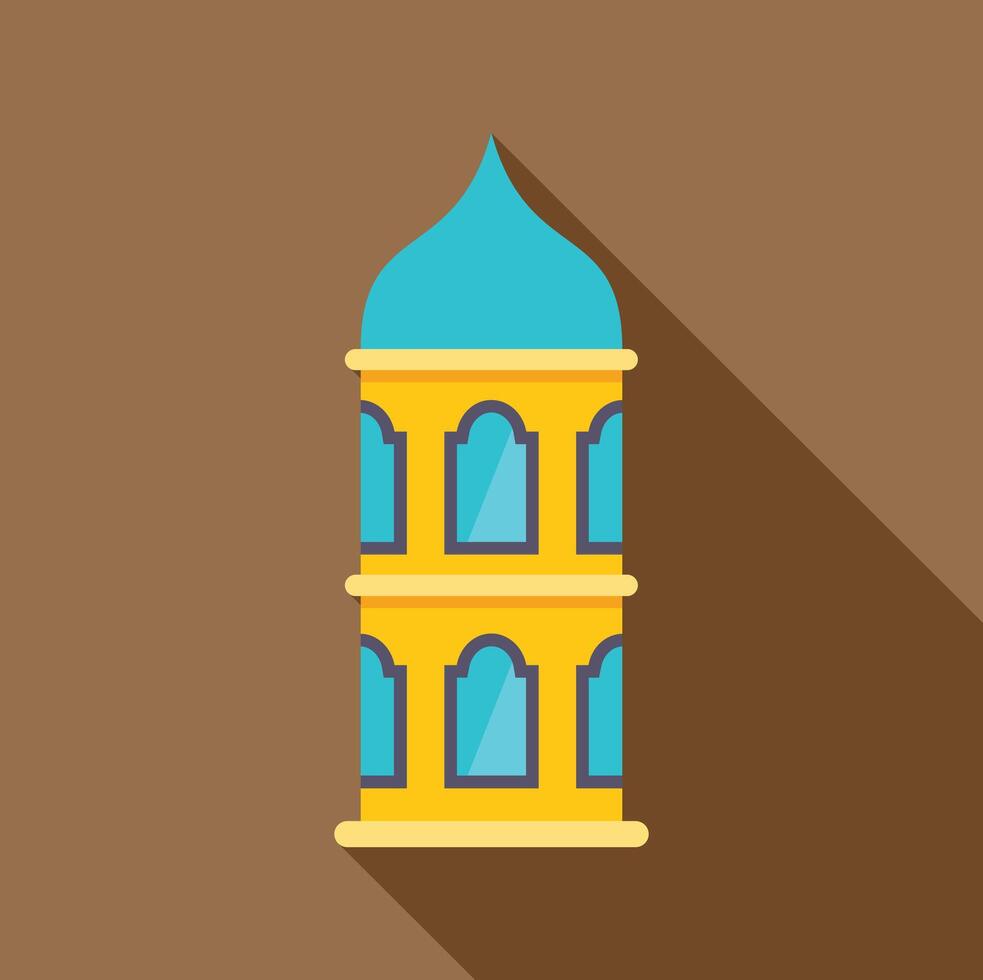 Minaret tower with blue dome casting long shadow, islamic architecture design vector