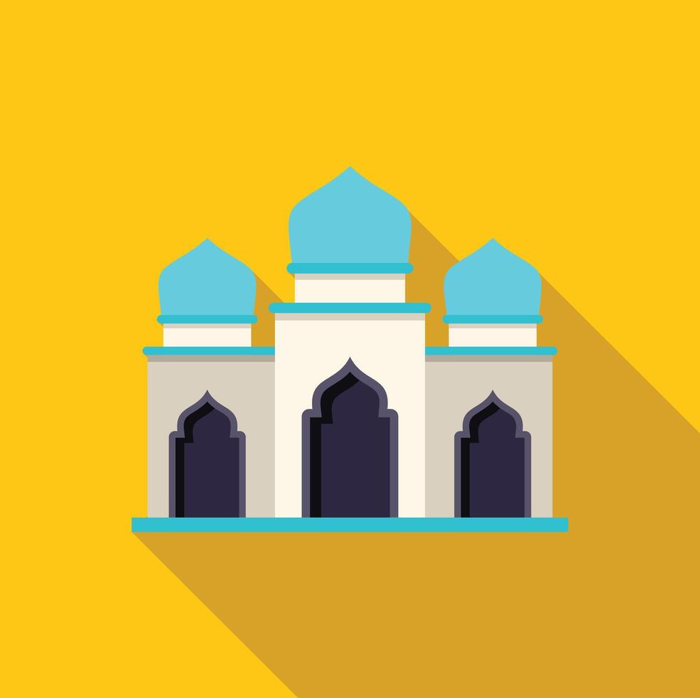Mosque building representing islamic religion and culture with long shadow vector