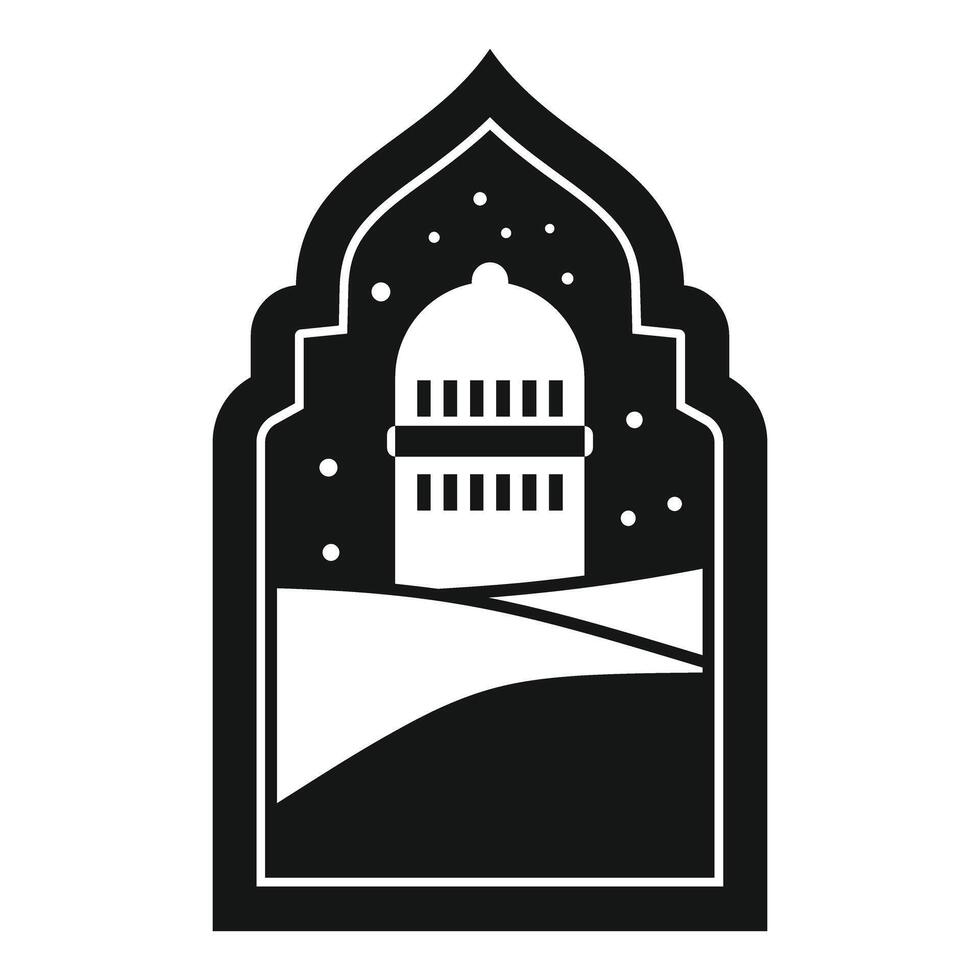 Arabic arch showing minaret and sand dunes in desert night vector
