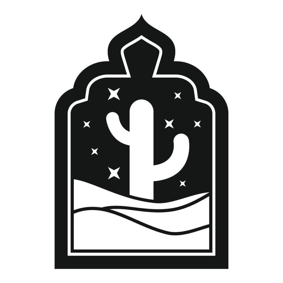 Desert landscape with cactus at night in arabian arch window vector