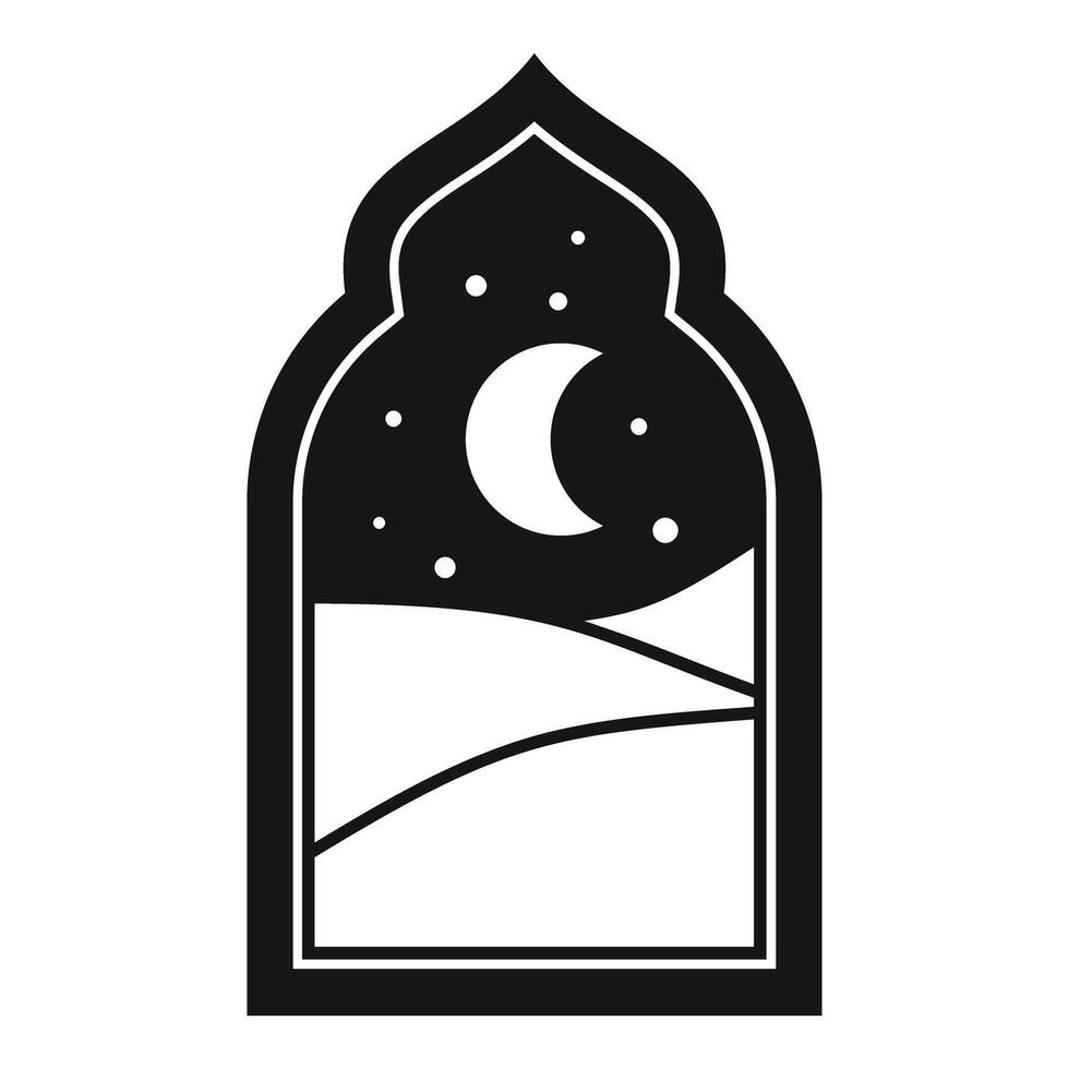 Arabic arch showing crescent moon and stars over desert landscape vector