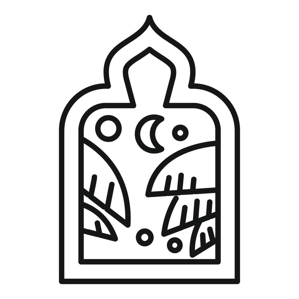 Moroccan window showing crescent moon and palm trees at night vector