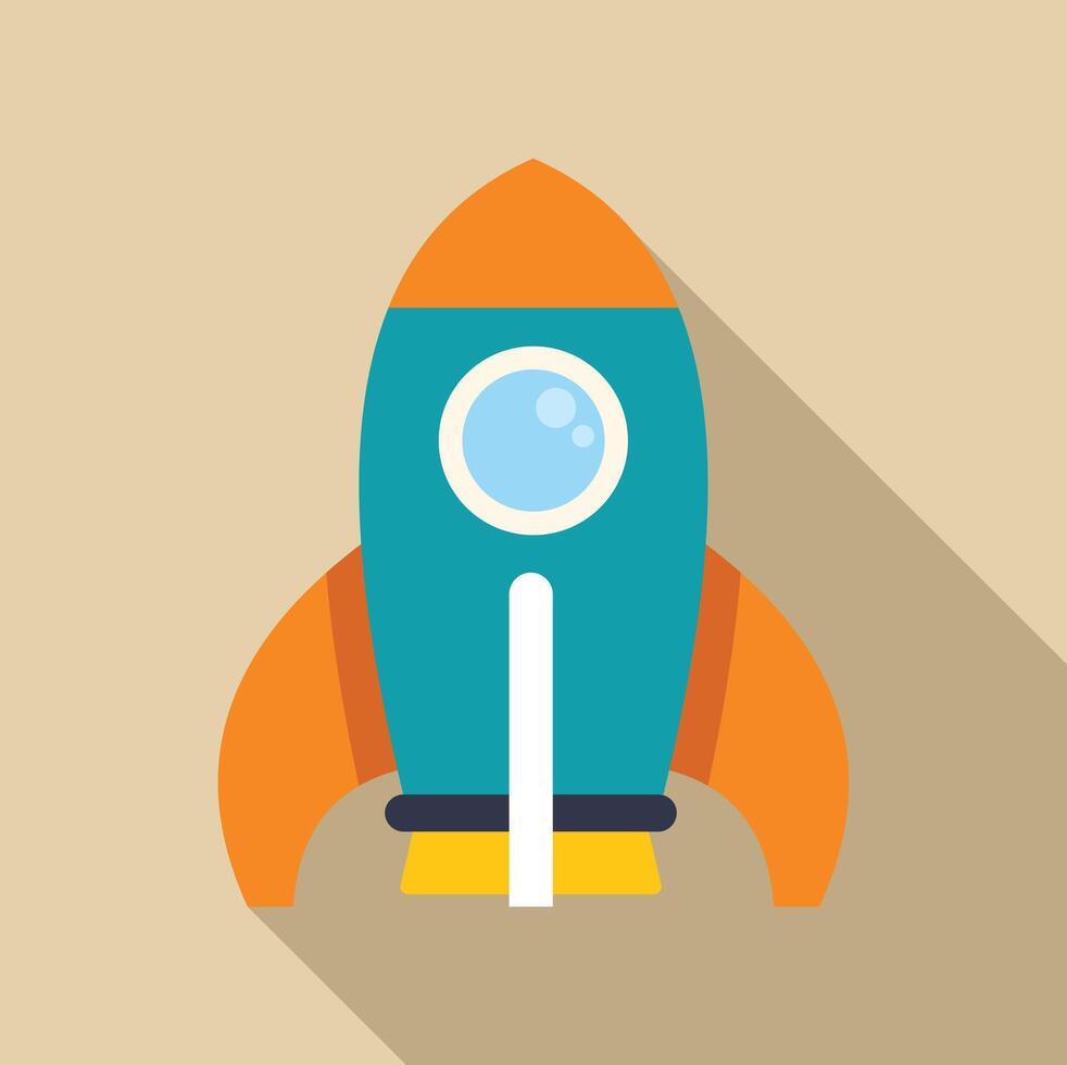 Cartoon rocket ship flying through space with long shadow vector