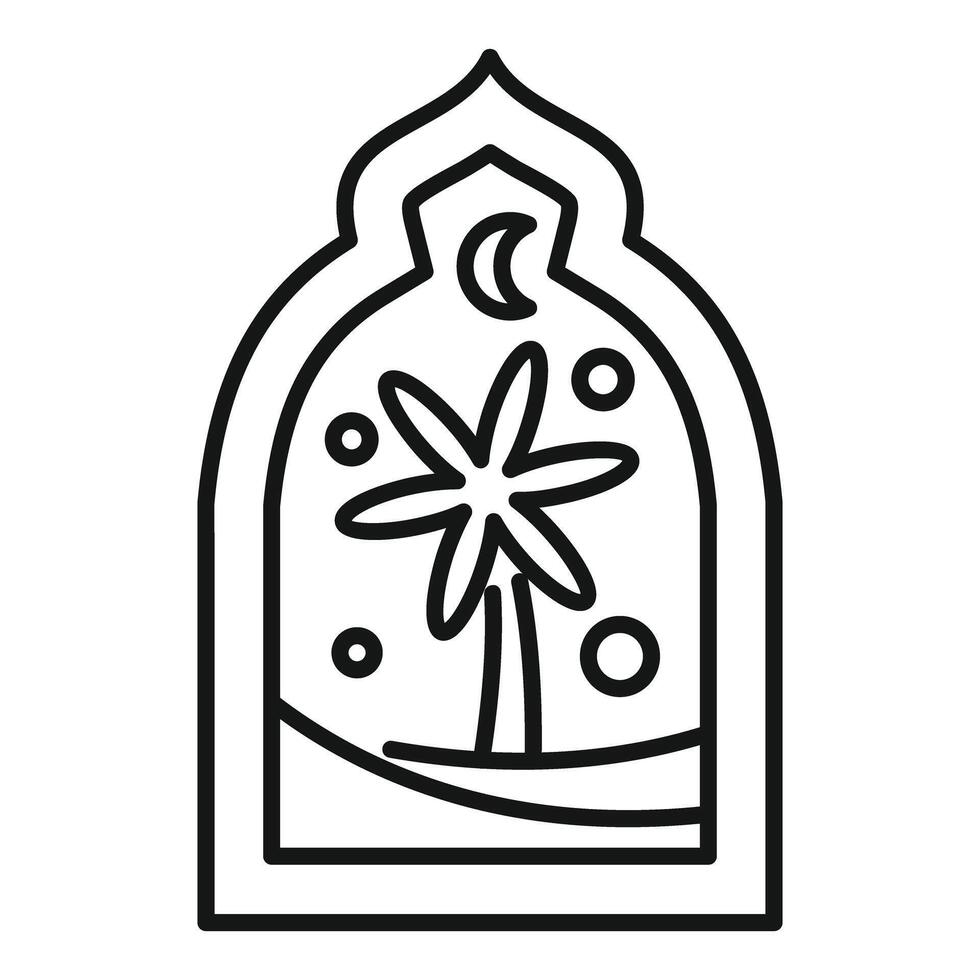 Islamic window showing palm tree, moon and desert landscape vector