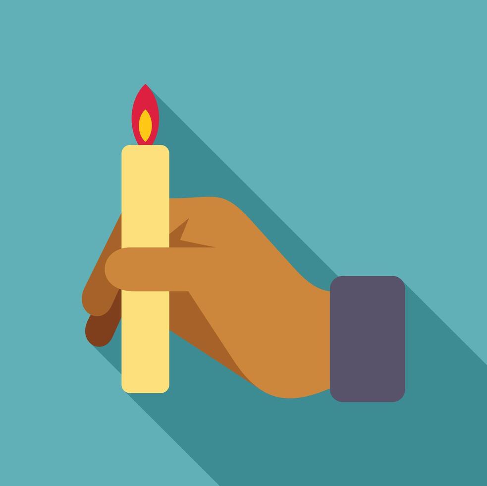 Hand holding a lit candle in flat design style with long shadow vector