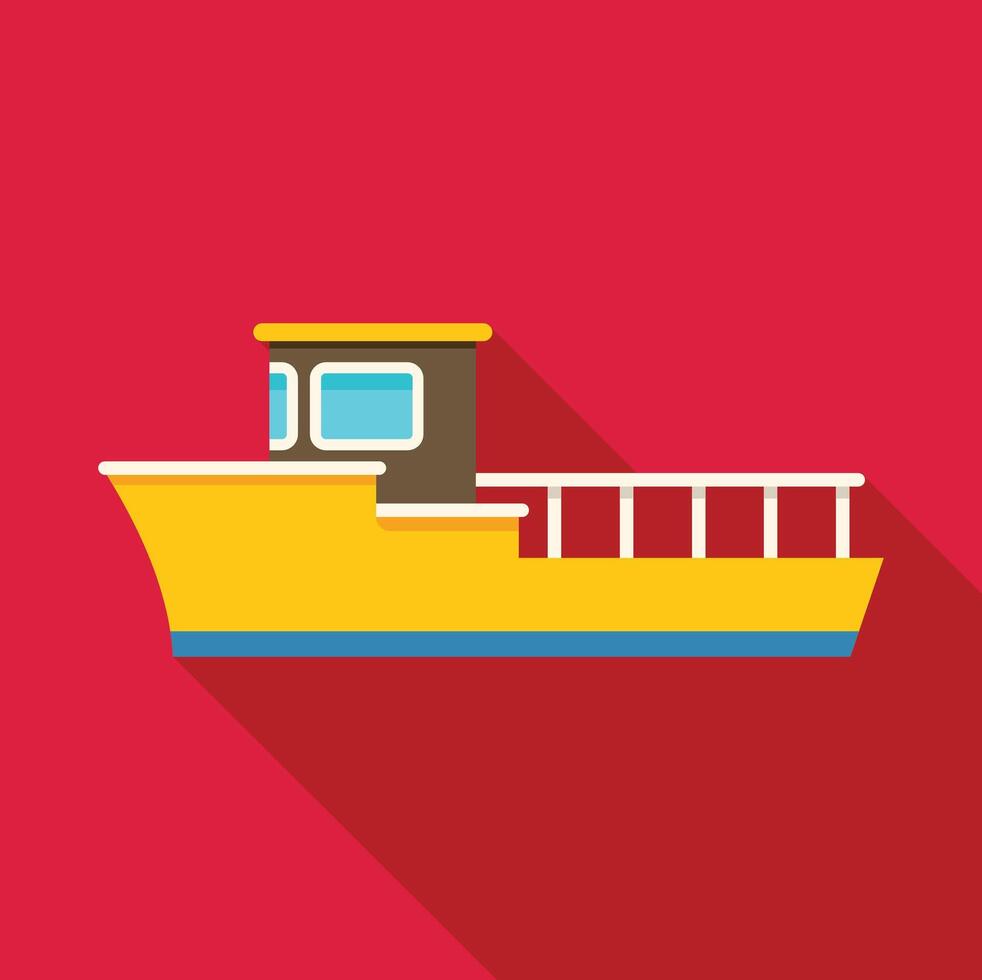 Small fishing boat sailing on calm water with red background vector