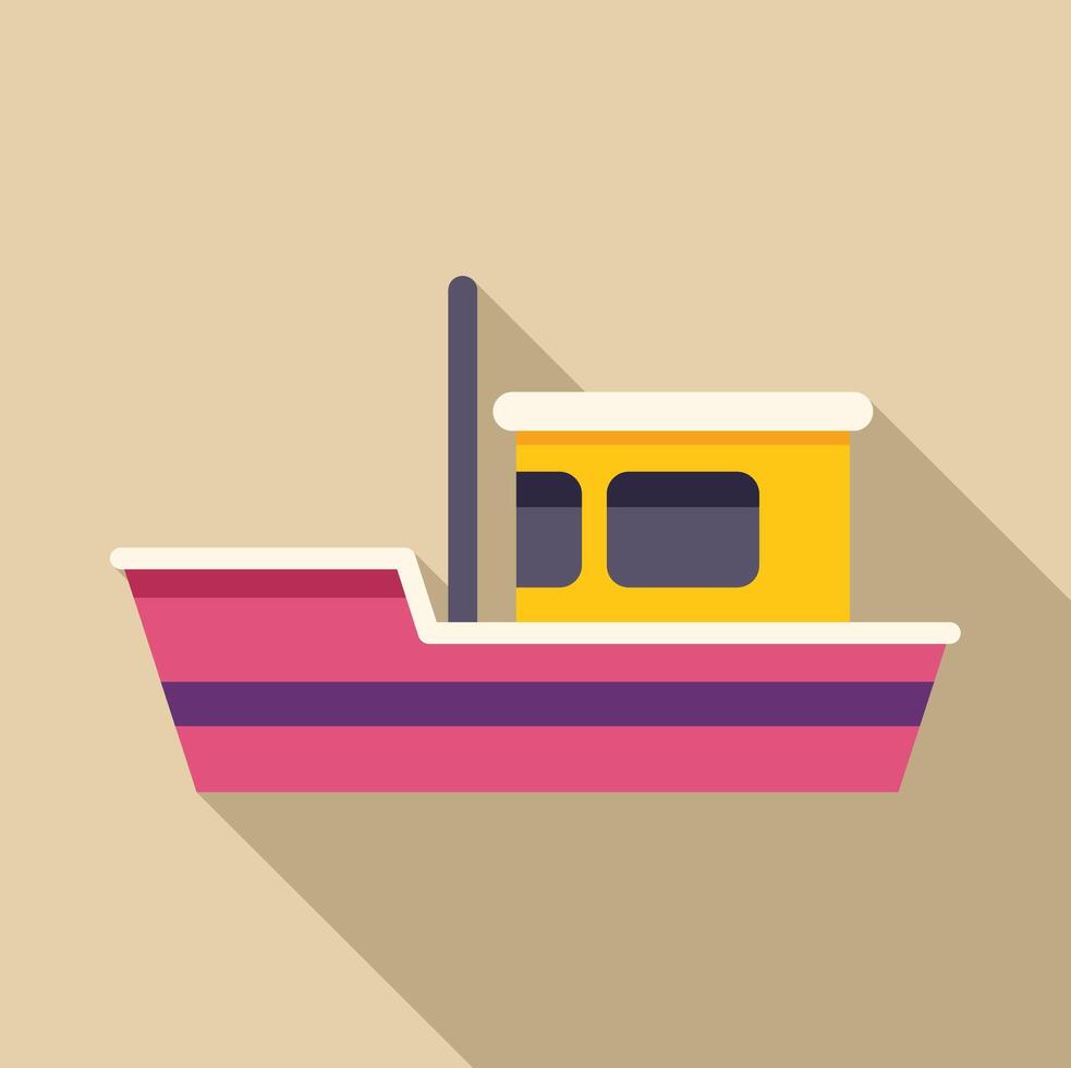 Small fishing boat floating on calm water with long shadow vector