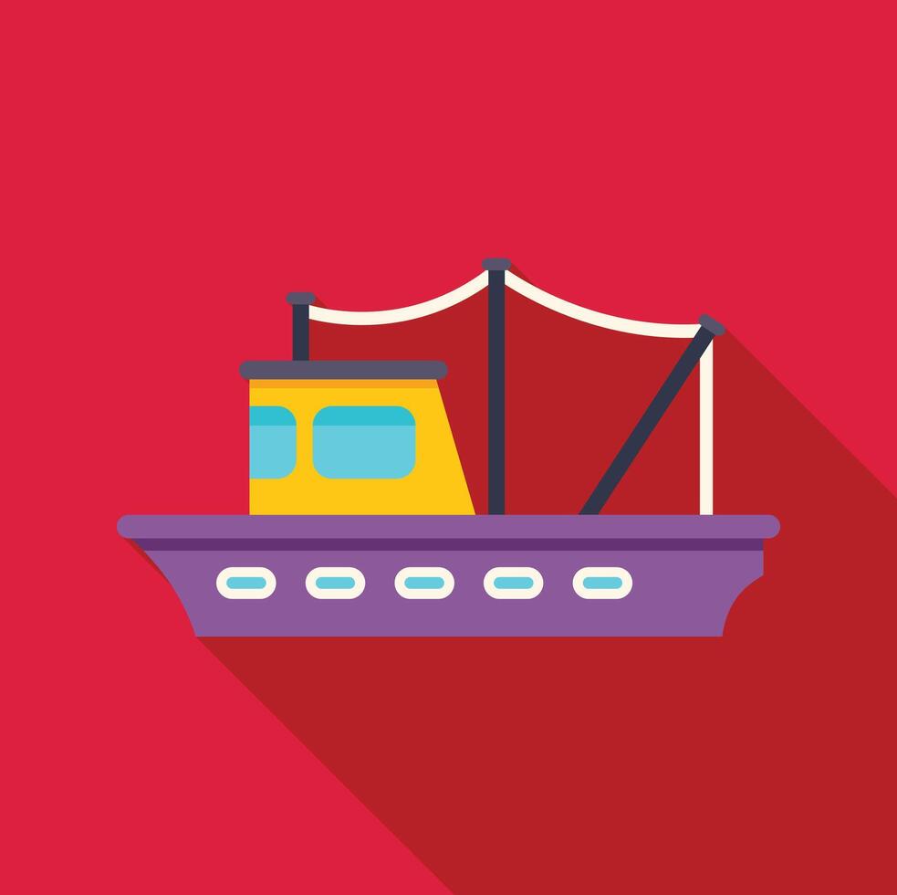 Fishing boat sailing on red background with long shadow vector