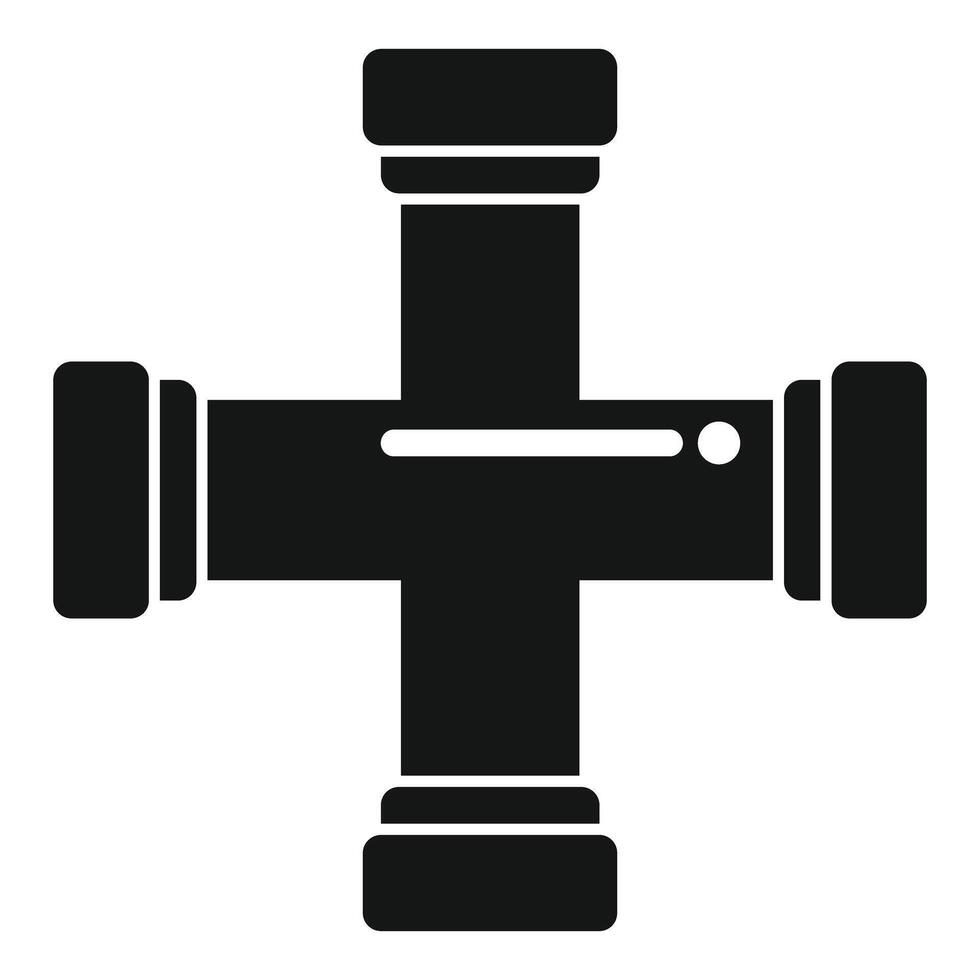 Cross pipe connecting four pipes for plumbing system vector