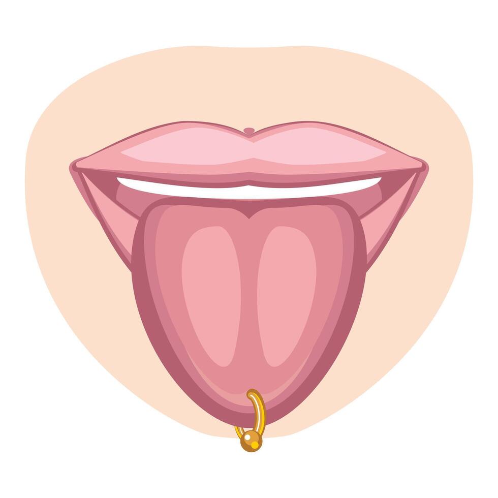Woman showing tongue piercing, open mouth with tongue out vector