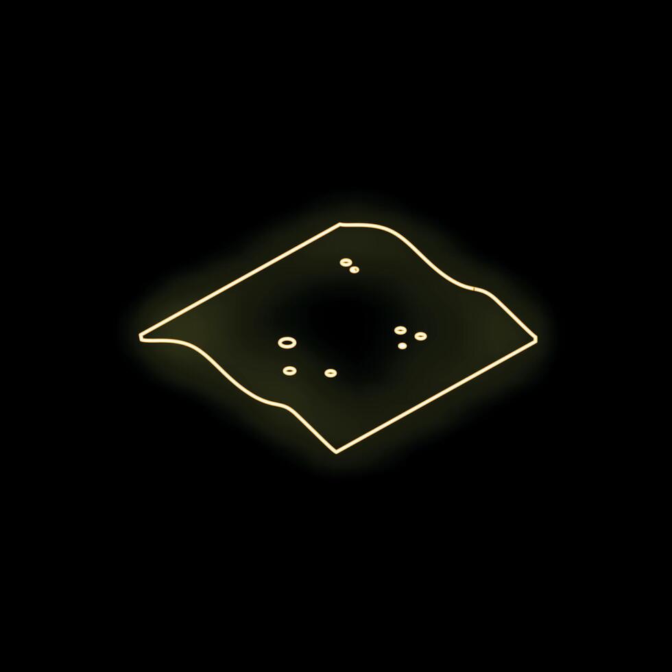 Neon yellow slice of toast bread with holes on black background vector